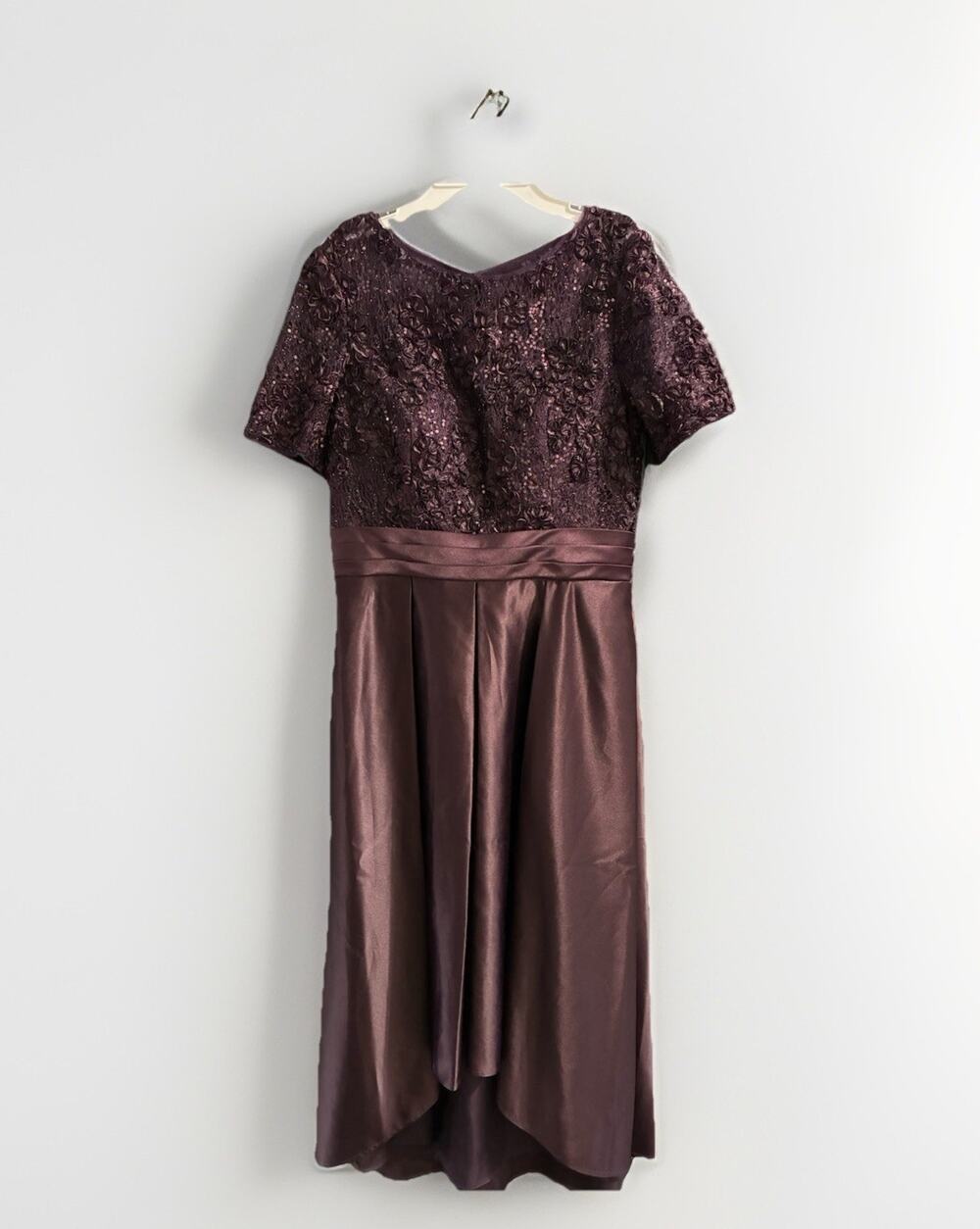 OLEG Cassini Dress Size 10 High Low Plus Size Satin Illusion Ball Gown Eggplant